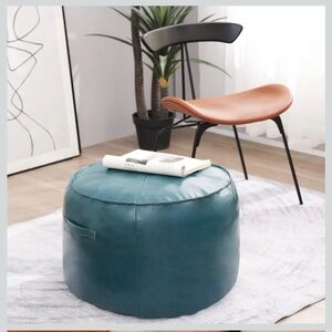 Unstuffed faux leather turquoise teal round ottoman